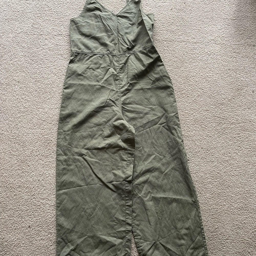 Uniqlo Olive Sleeveless Wide-Leg Jumpsuit